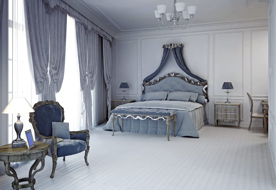 Traditional Interior Design Style Master Bedroom in blue tones and periwinkle