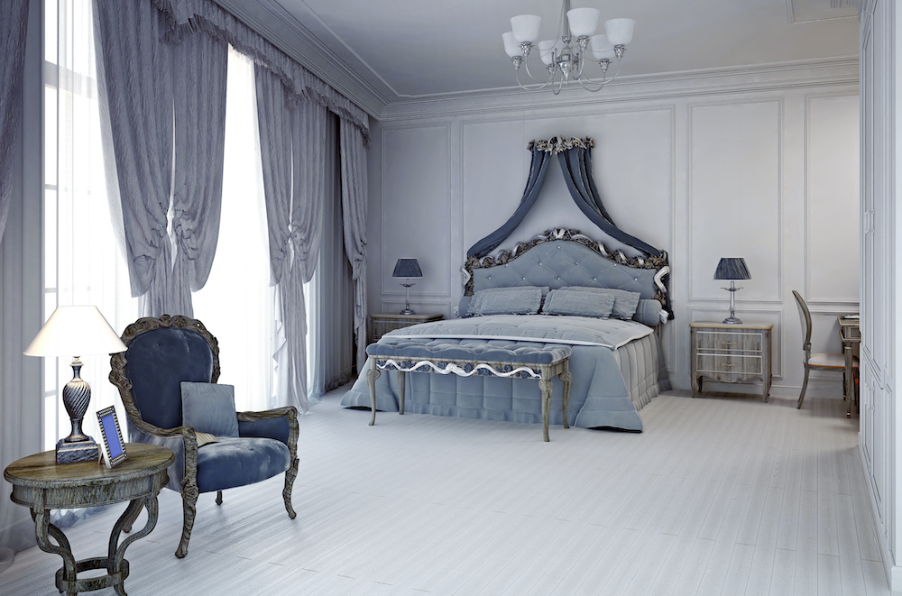 Traditional Interior Design Style Master Bedroom in blue tones and periwinkle