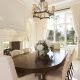 Transitional Design Dining Room with fireplace in beige with wood