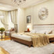 Transitional Design Bedroom with white, beige and wood