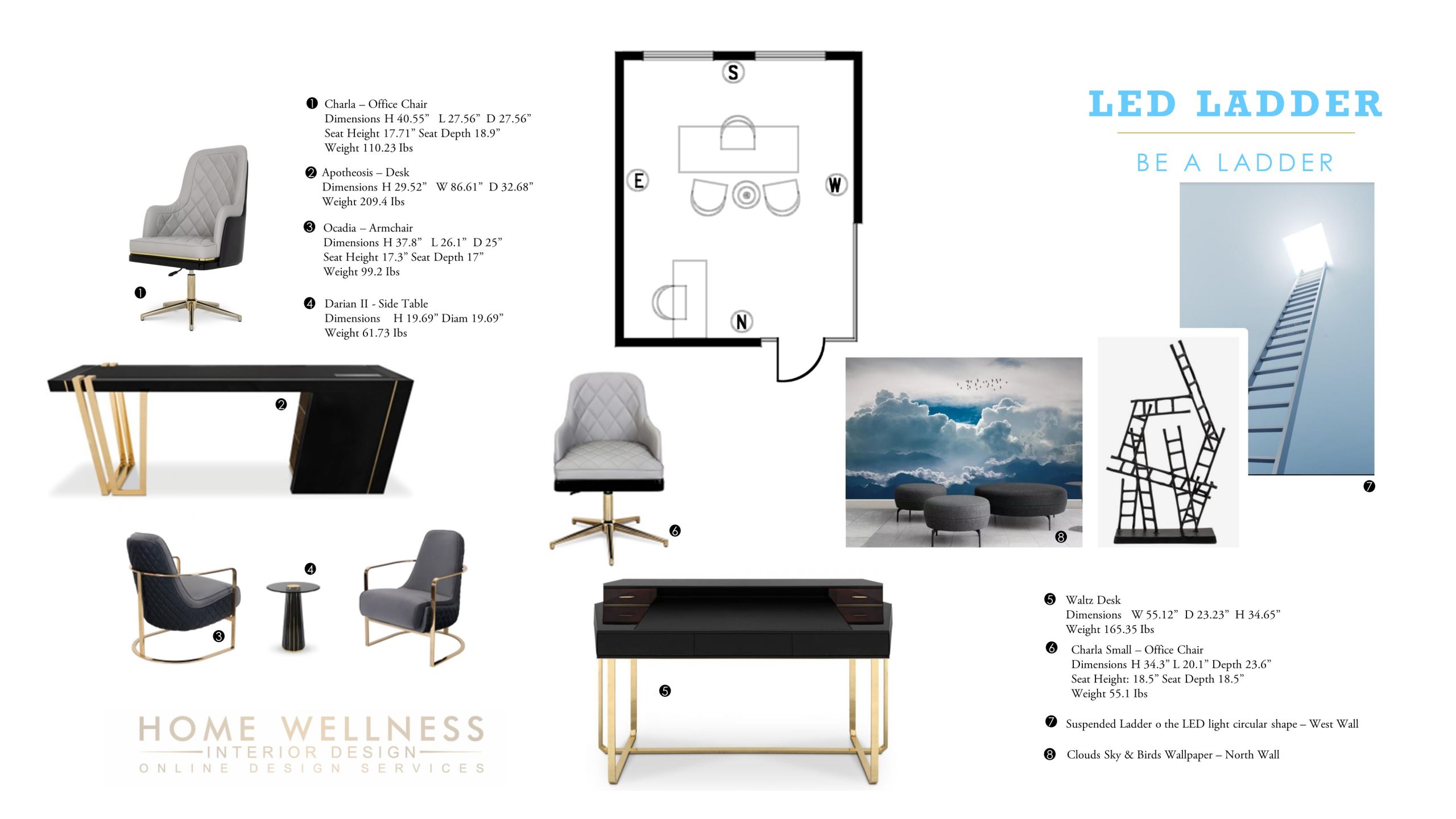 Office furniture design with black gold and grey