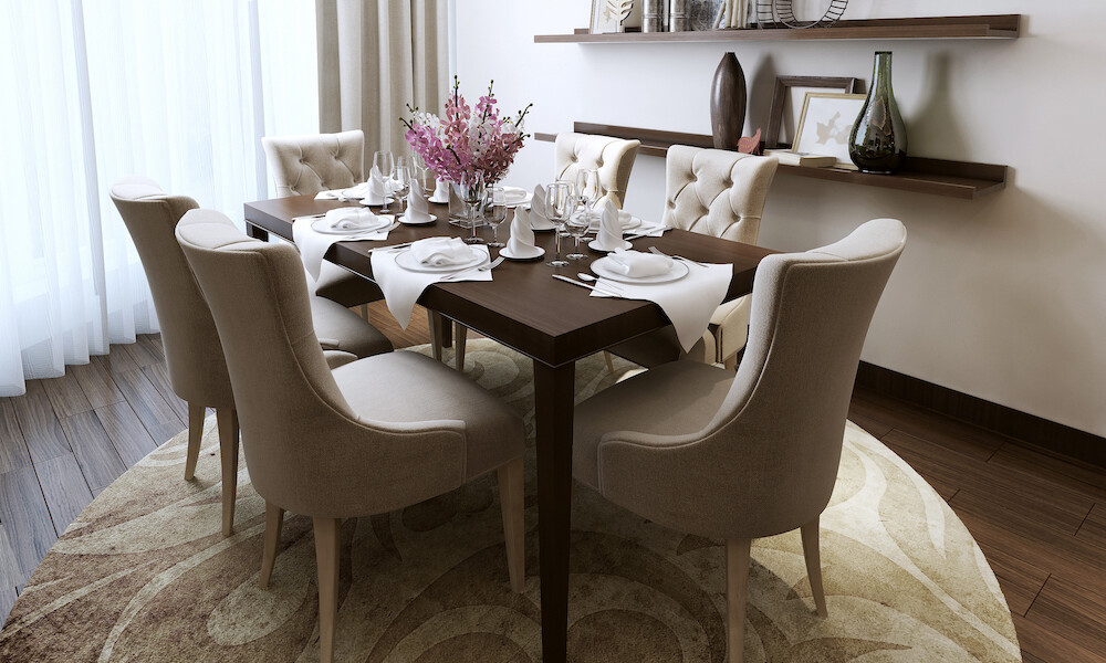 Contemporary Dining Room neutral colors seating for six