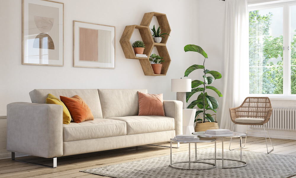 Contemporary Living Room beige orange small space