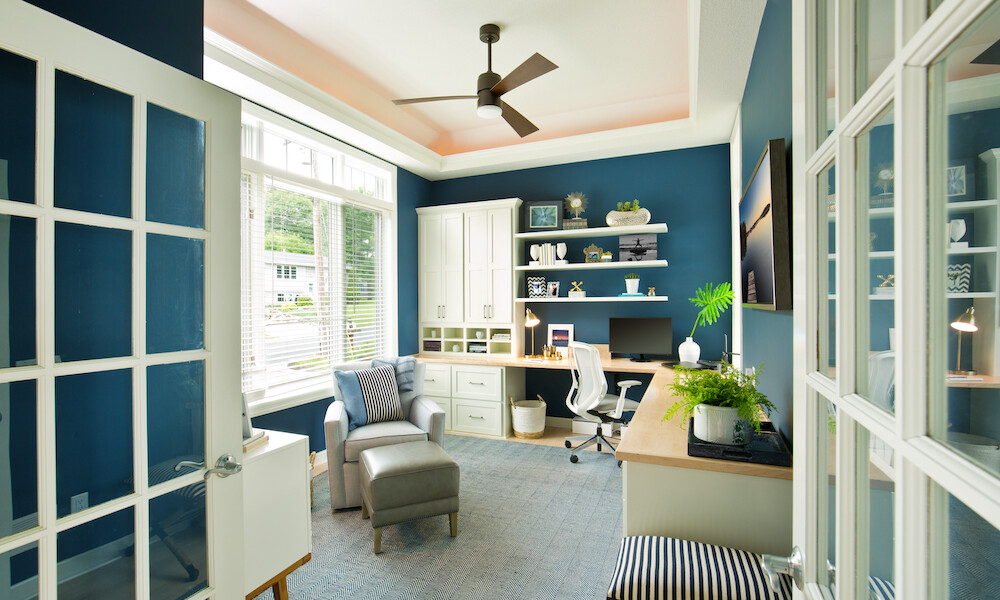 Contemporary Multi-purpose Room with white blue colors Work From Home