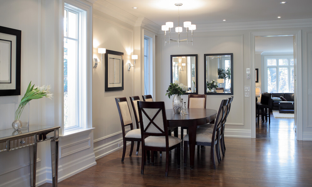 Transitional Design Dining Room with white and black furniture