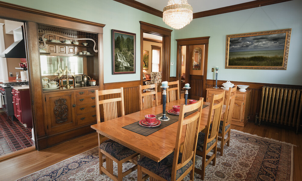 Subject: The interior dining room of a restored and renovated Victorian style home.