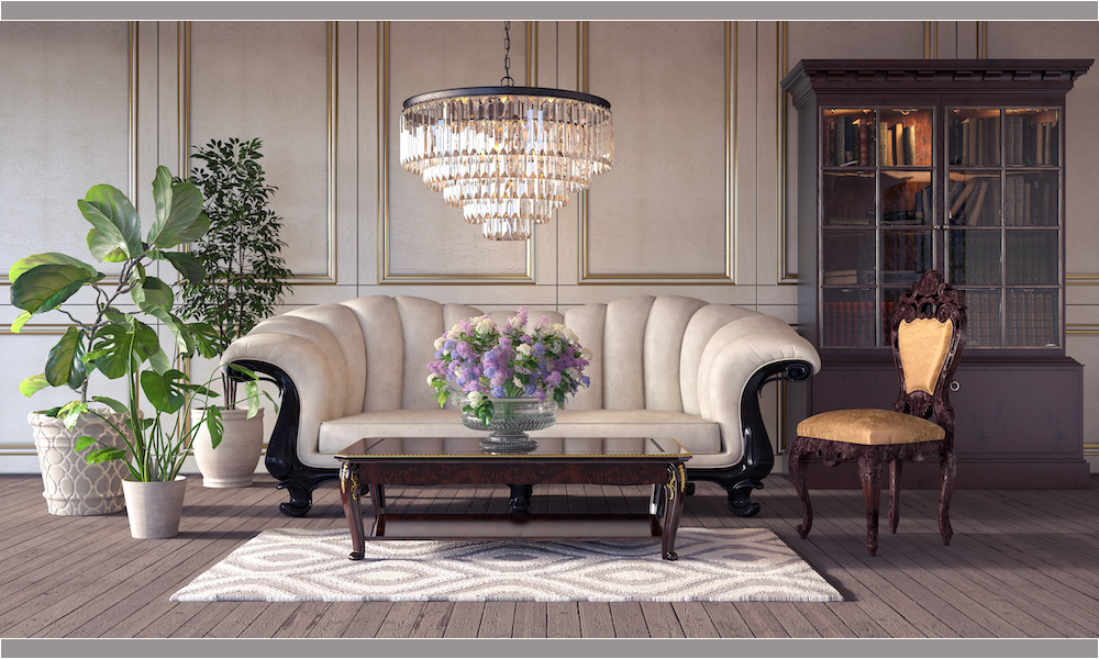 Classic retro interior design of living room 3d Render 3d illustration